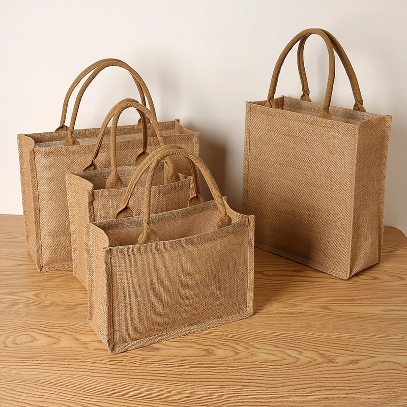 

Pure color retro linen large capacity ladies tote bag daily with large capacity shopping party linen handbag