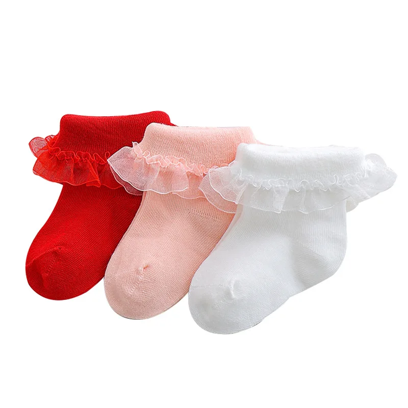 Spring and Autumn New Fashion Solid Color Children\'s Cartoon Cute Lace Girl Princess Comfortable Mesh Breathable Cotton Socks