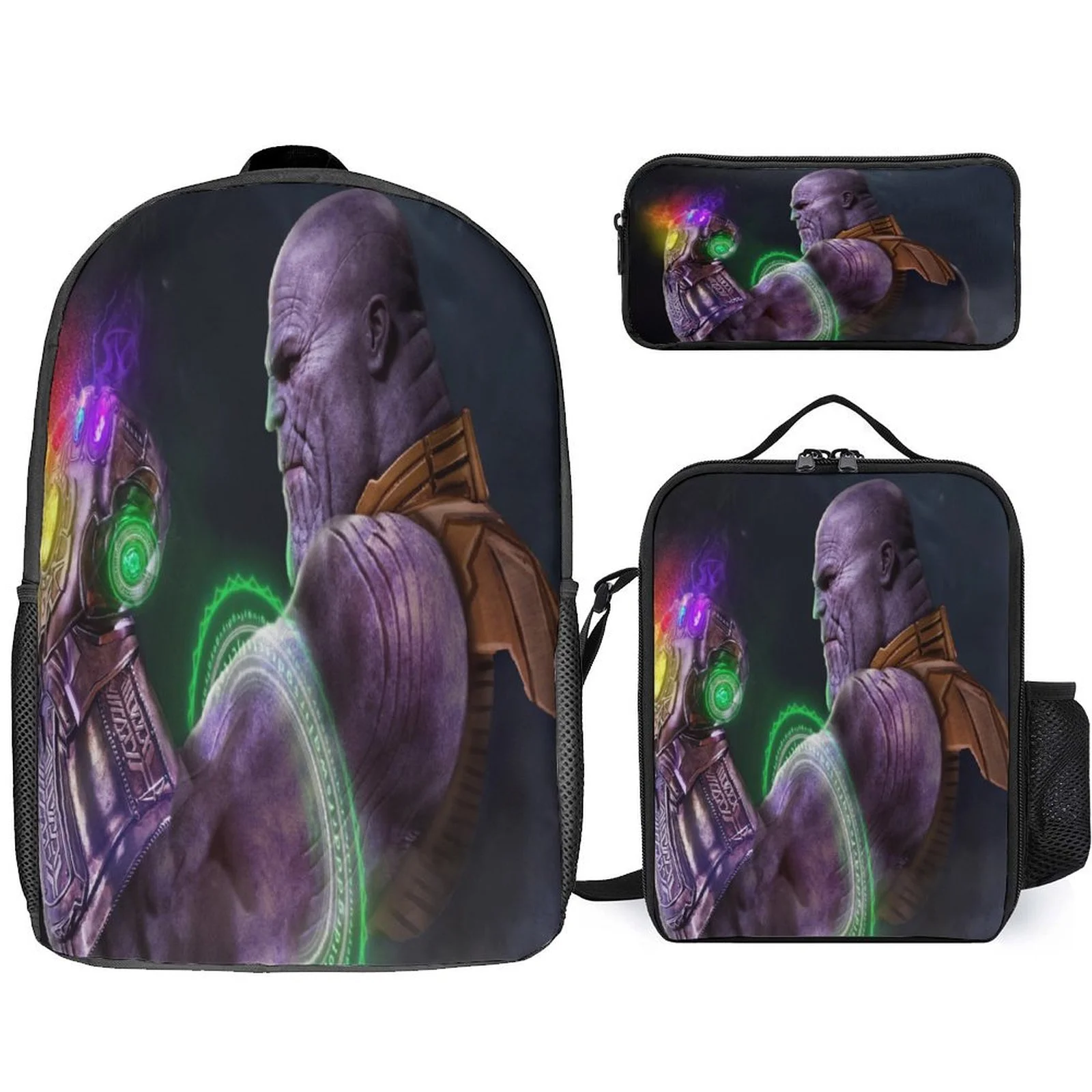 

Elementary Children Thanos Lightweight Backpack+Insulated Lunch Tote+Pencil Box 3 in 1 Rucksack Set for Boys