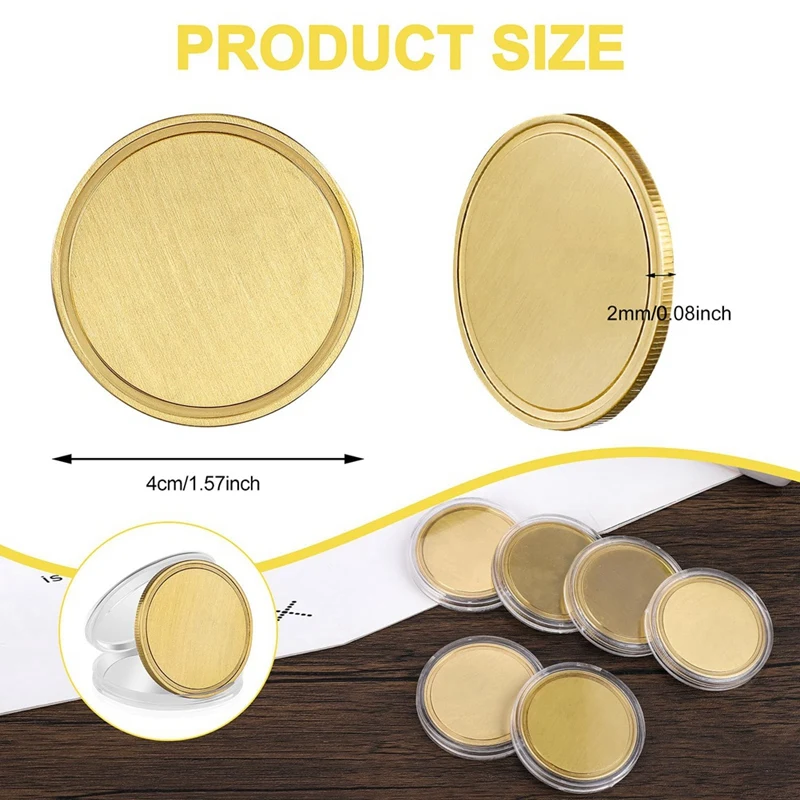 10PCS Laser Engraving Blanks Brass Coin Blanks Metal Engraving Blank Coins 40Mm With Acrylic Protection Box