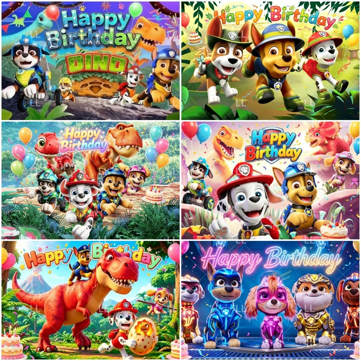 Paw Patrol Brave Dinosaur Island Theme Backdrop Child Birthday Party Decor Cute Puppy Dog Photography Background Kid Baby Shower