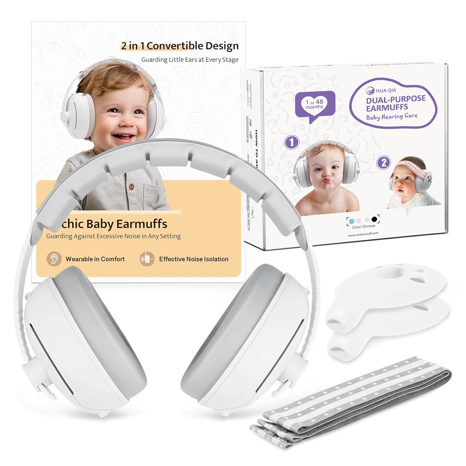 2-in-1 Convertible Design Baby Ear Protection Noise Earmuffs Headphones Toddlers Noise Reduction Hearing Damage Improves Sleep