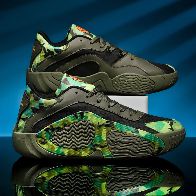 Male Camouflage Basketball Sport Shoes Yellow Green Mens Athletic Sport Training Sneakers Non-slip Gym Basketball Shoes for Boy