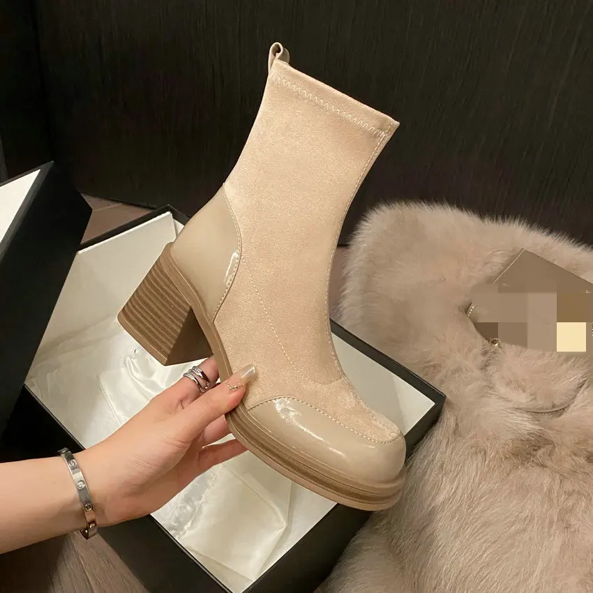 QUTAA 2023 Ankle Boots For Women Fashion Square High Heel Office Ladies Back Platform Shoes Woman Autumn Winter Size 34-40