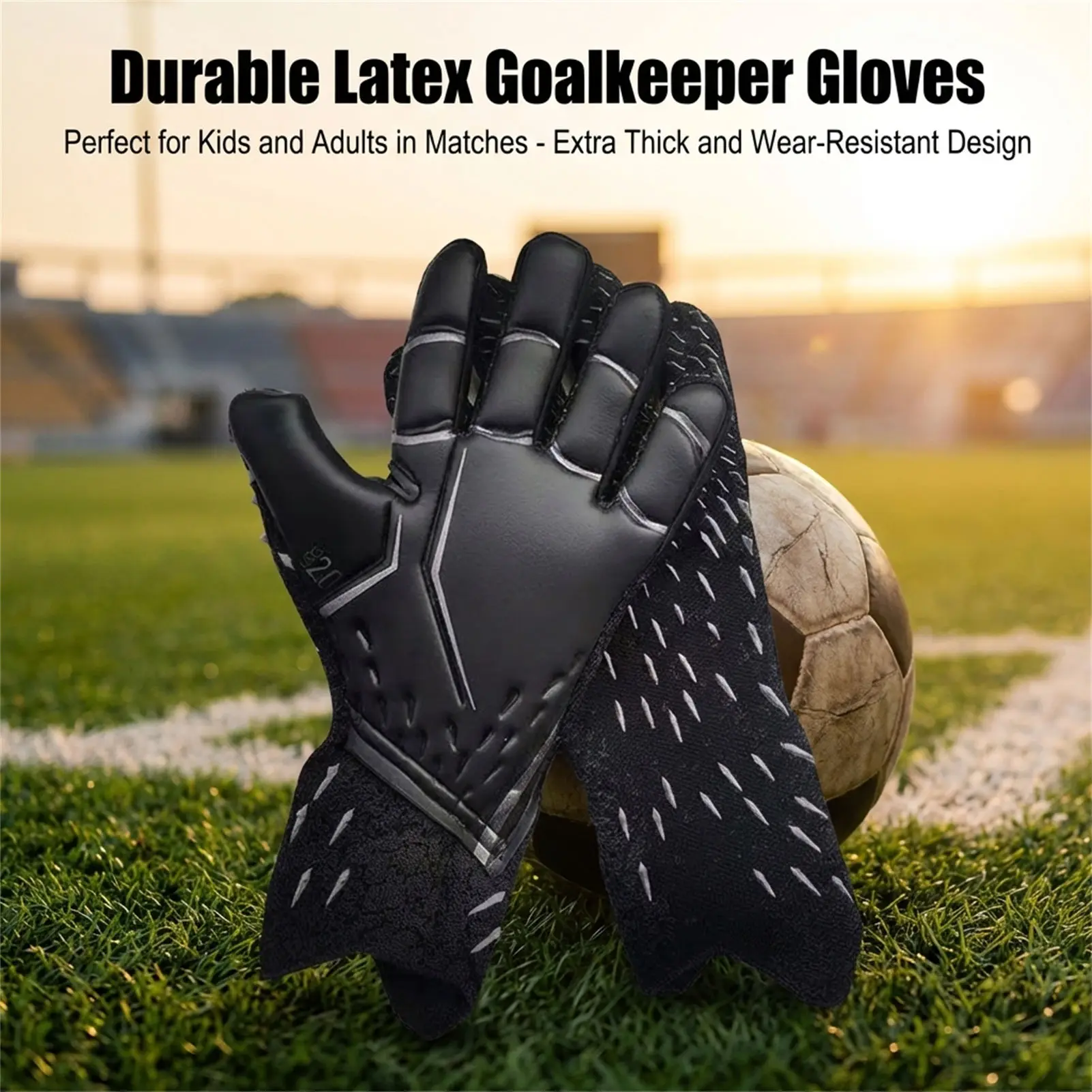 

Goalkeeper Gloves Latex Thickened Durable for Soccer Training and Match Adult Kid Adjustable Wristband