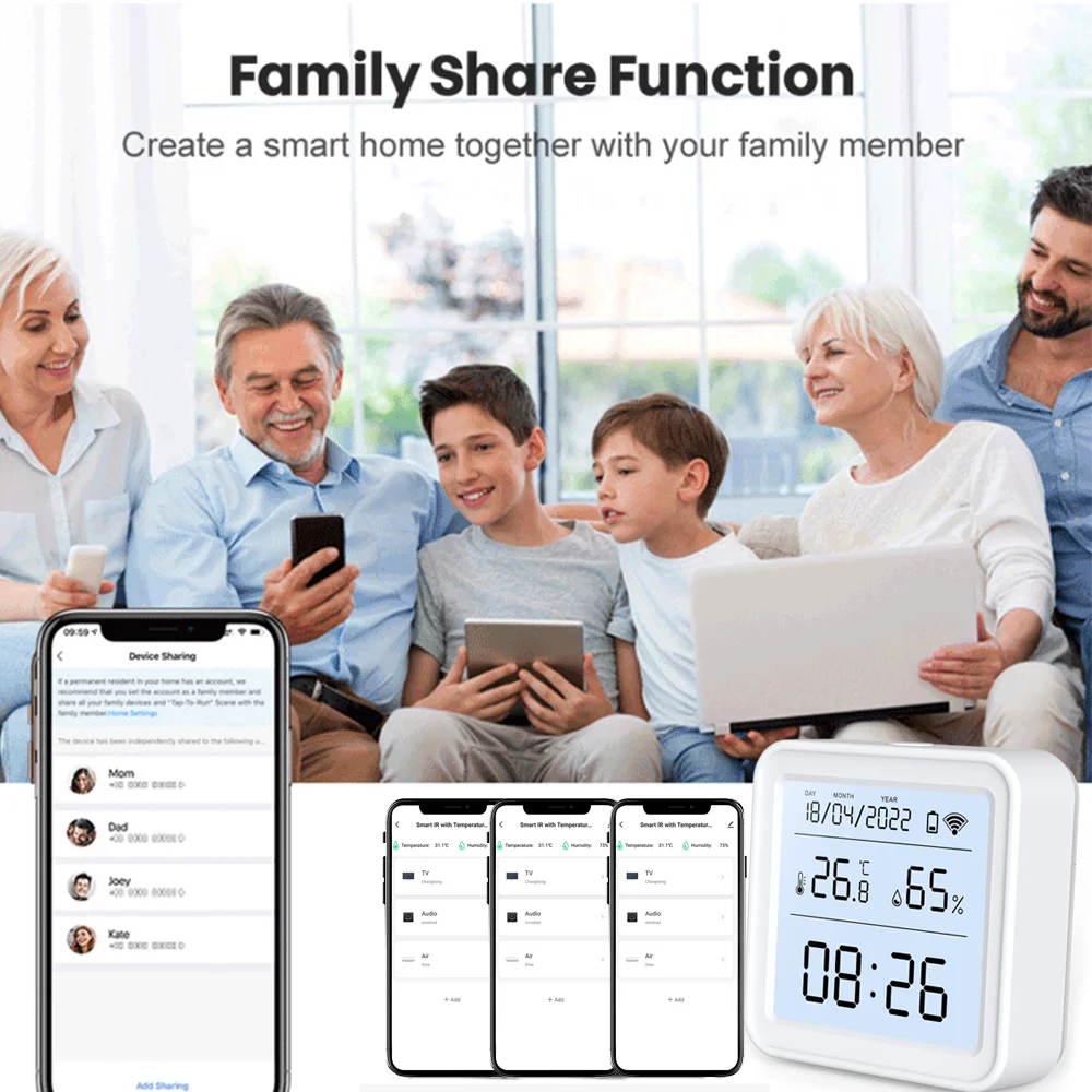 Tuya WIFI Temperatur Feuchtigkeit Sensor Hygrometer Thermometer Smart Home Hintergrundbeleuchtung Smart Life Support Alexa Google Assistent