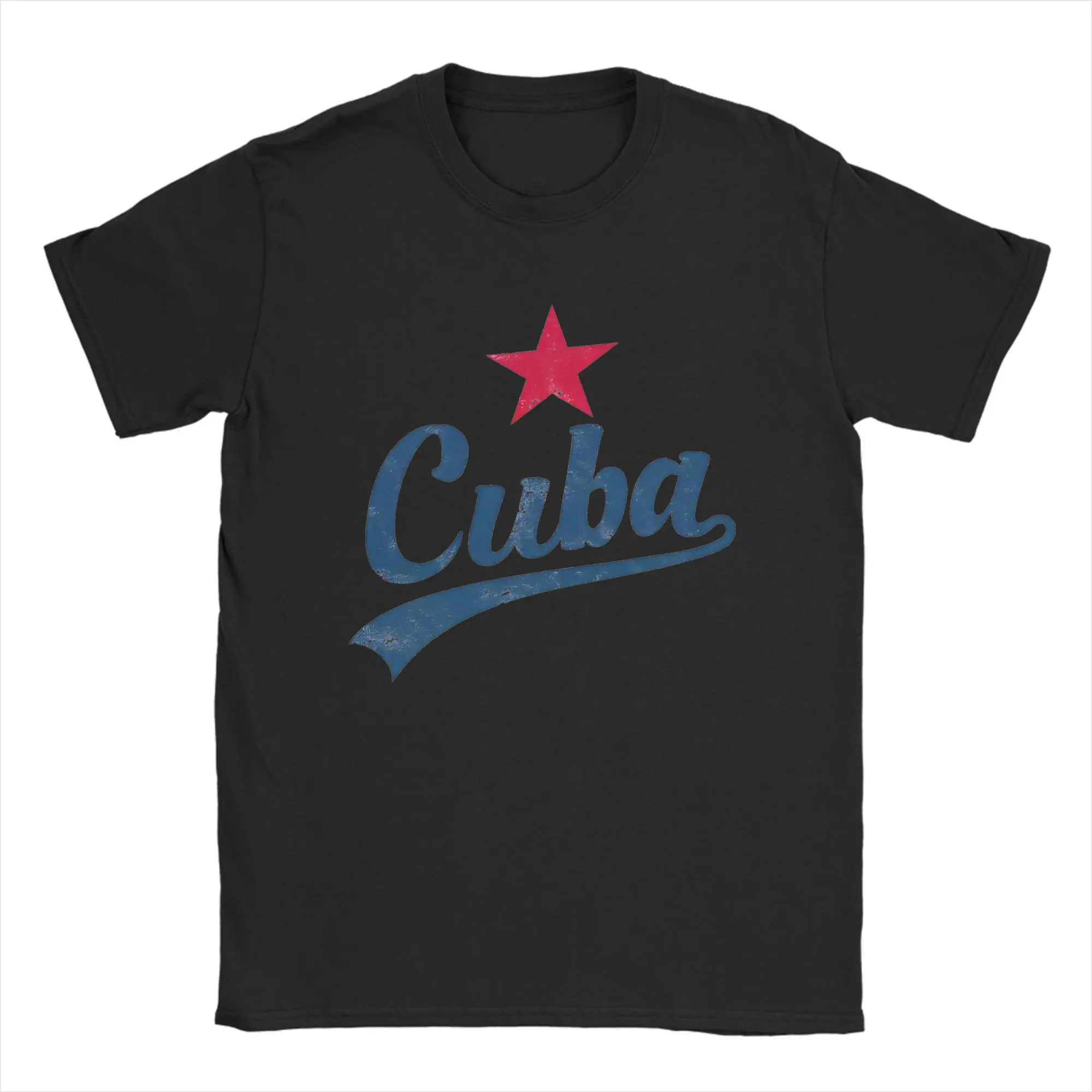 Cuba Vintage Handwritten With Red Star T-Shirt for Men Women  Casual Cotton Tee Shirt O Neck Short Sleeve T Shirts Gift Clothes
