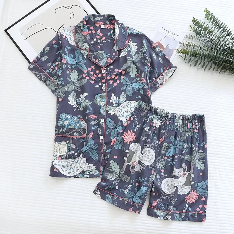 Zomer nieuwe dames 100% viscose pyjama set korte mouwen shorts dunne gedeelte home service losse grote maat tweedelige set plus size