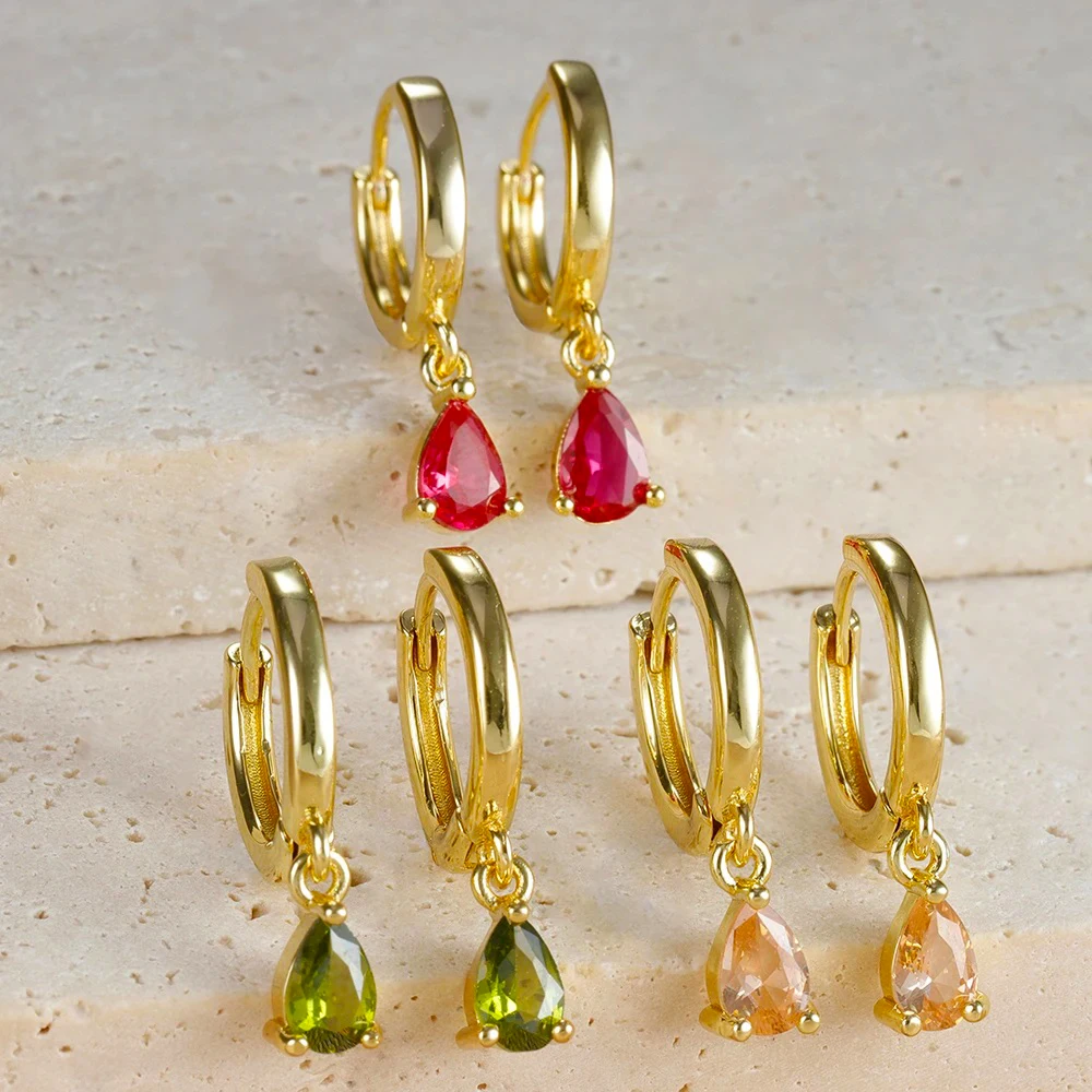 Fashion Colorful Zircon Water Drop Hoop Earring for Women Simple Geometry Stainless Steel Huggie Earring Piercing Jewelry aretes