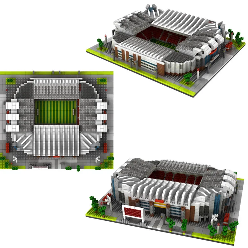 PZX World Architecture Brick Football Old Trafford Stadium Soccer Field 3D Mini Diamond Building Blocks Toys for Children No Box