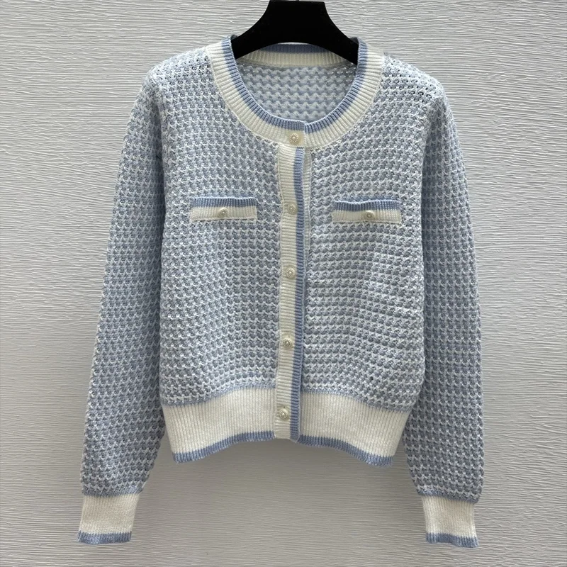 

High-quality Korean-style pineapple-patterned jacquard multi-color border women's cardigan sweater 251102167