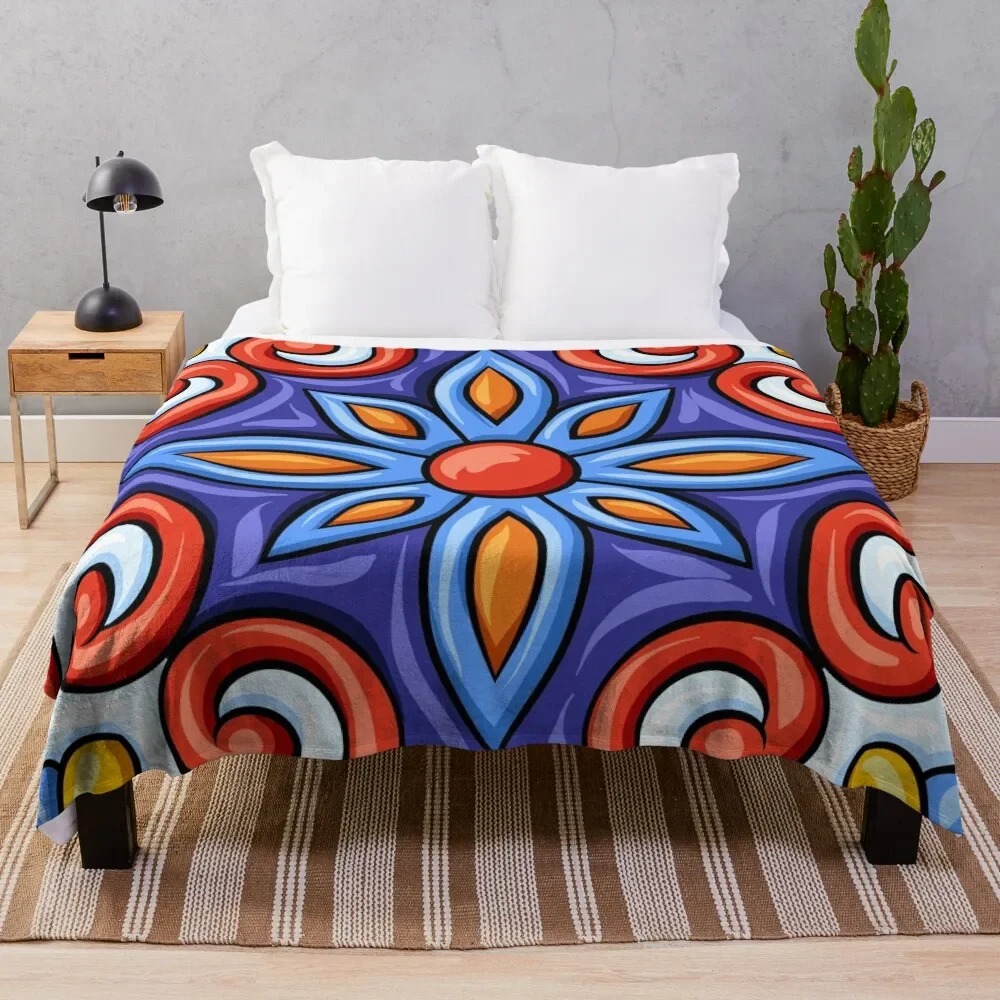 

Latino Talavera Ceramic Tile Pattern Throw Blanket Foldable Soft Warm Blanket for Outdoor Use