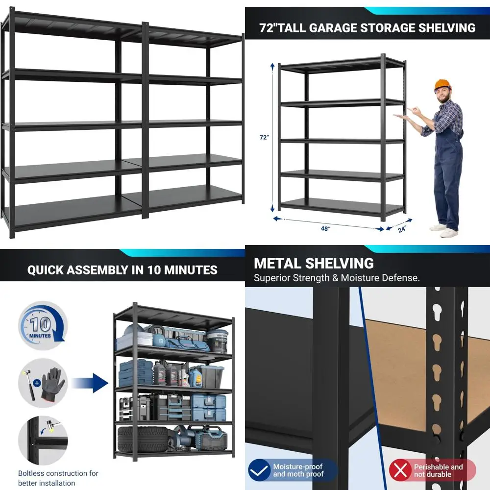 رفوف تخزين جراج معدنية مكونة من 5 طبقات، ونظام رفوف عالي التحمل، وحل تنظيم الطابق السفلي والمرآب