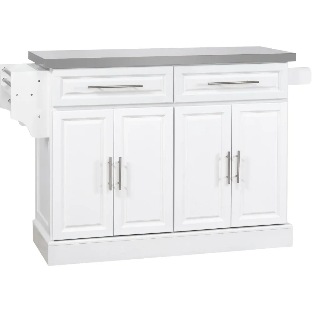 

Kitchen Island with Storage, Portable Kitchen Cart with Stainless Steel Top, 2 Drawers, Spice, Knife and Towel Rack and