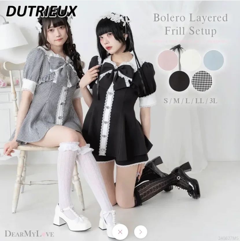 Women's Elegant Outfits Summer New Sweet Japanese Style Lolita Suit Two-piece Sets Fashion Short Sleeve Top and Shorts Set