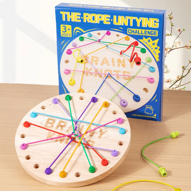 Montessori Children Puzzle Game Rope Untying Challenge Wooden Board Souptoys Decryption Logic Training Puzzle Game Ropes Sorting