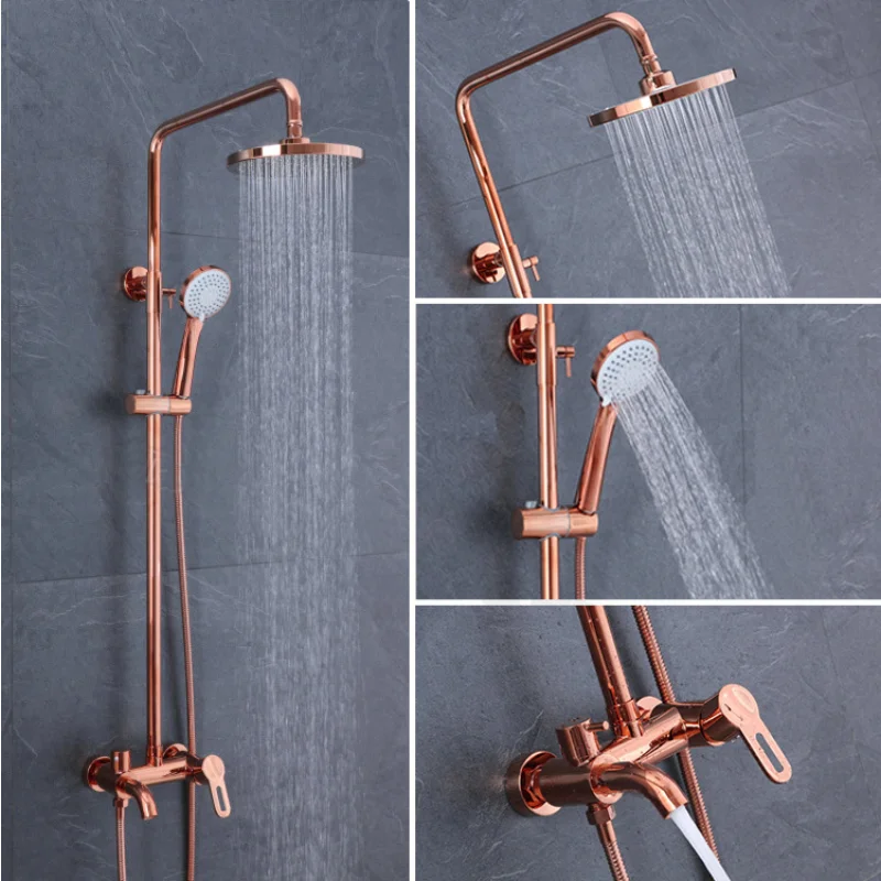 

Shower Faucets Rose Gold Brushed Gold Contemporary Bathroom Shower Faucet Bath Taps Rainfall Shower Head Set