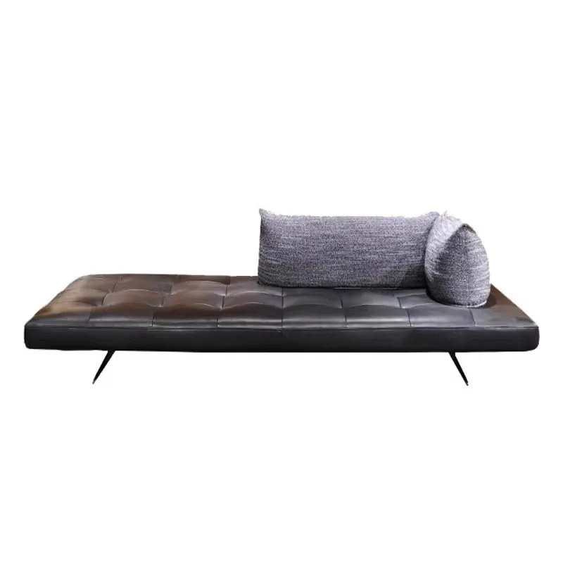 

Italian minimalist horn sofa, removable backrest, living room without armrests, black double-sided leather sofa