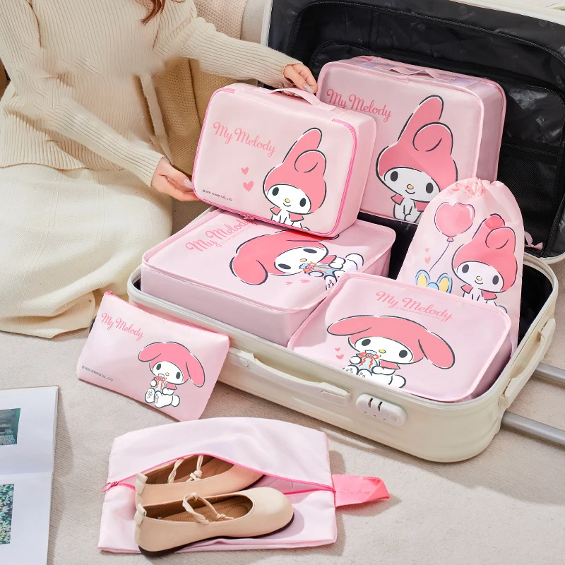 7Pcs Cartoon Cinnamoroll My Melody Waterproof and Moisture-Proof Clothing Storage Bag Kawaii Portable Travel Bag