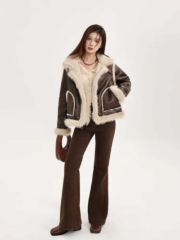 Yang Bubble ort Thiened Leather Fur Inteated Autumn Winter New Sle Women's Slim Fit ort Coat Mechanical Sle Long ...