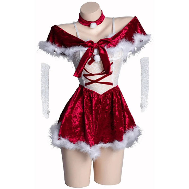 AniLV Weihnachten Outfits Neue Serie Santa Claus Kleidung Frauen Sexy Rot Samt Kleid Cosplay Kostüm Frohe Weihnachten