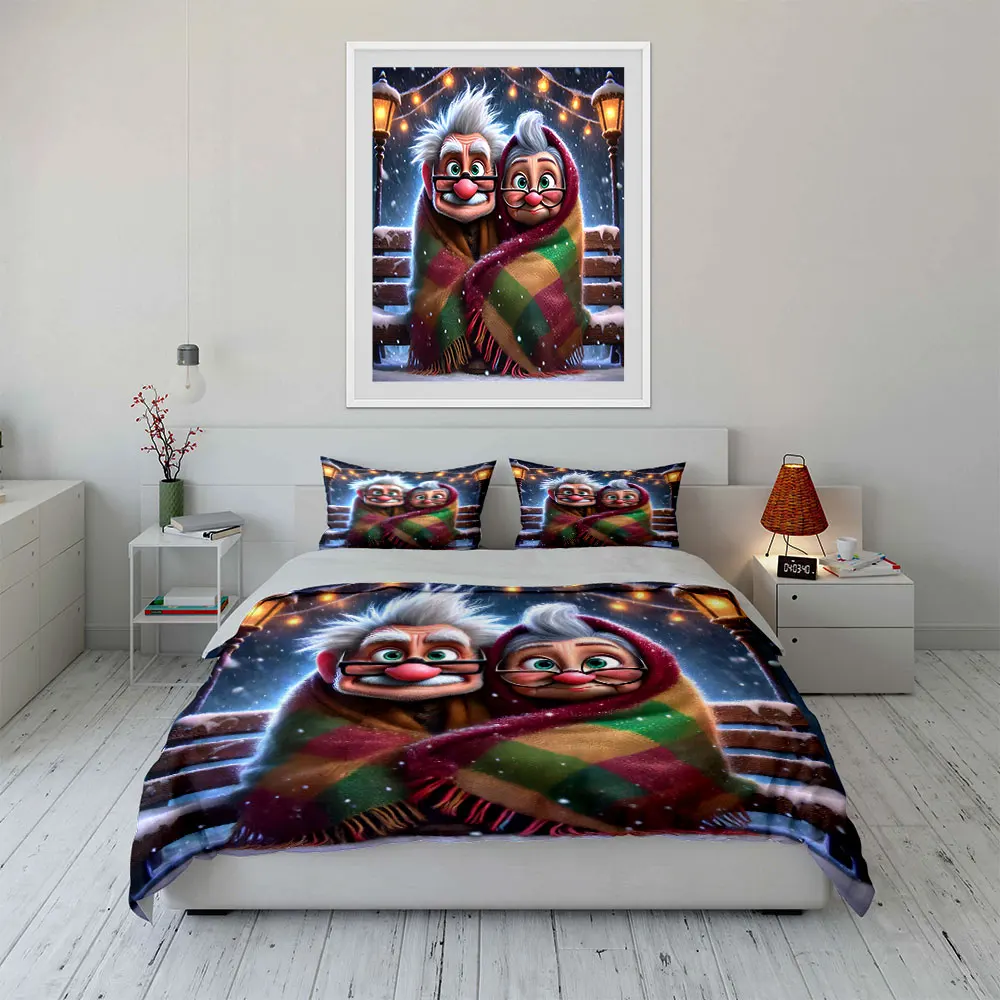 Cozy couple on winter night Bedding Set for Kids Luxury Gift 3pcs Digital Print Comforter Set Soft Comfortable Breathable