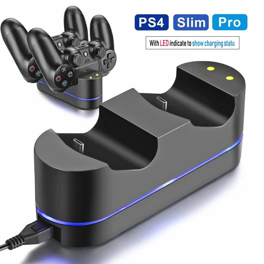 Зарядное устройство контроллера PS4 для Sony PS4 Pro/PS4 Slim DualShock 4, светодиодный индикатор с двумя USB-портами
