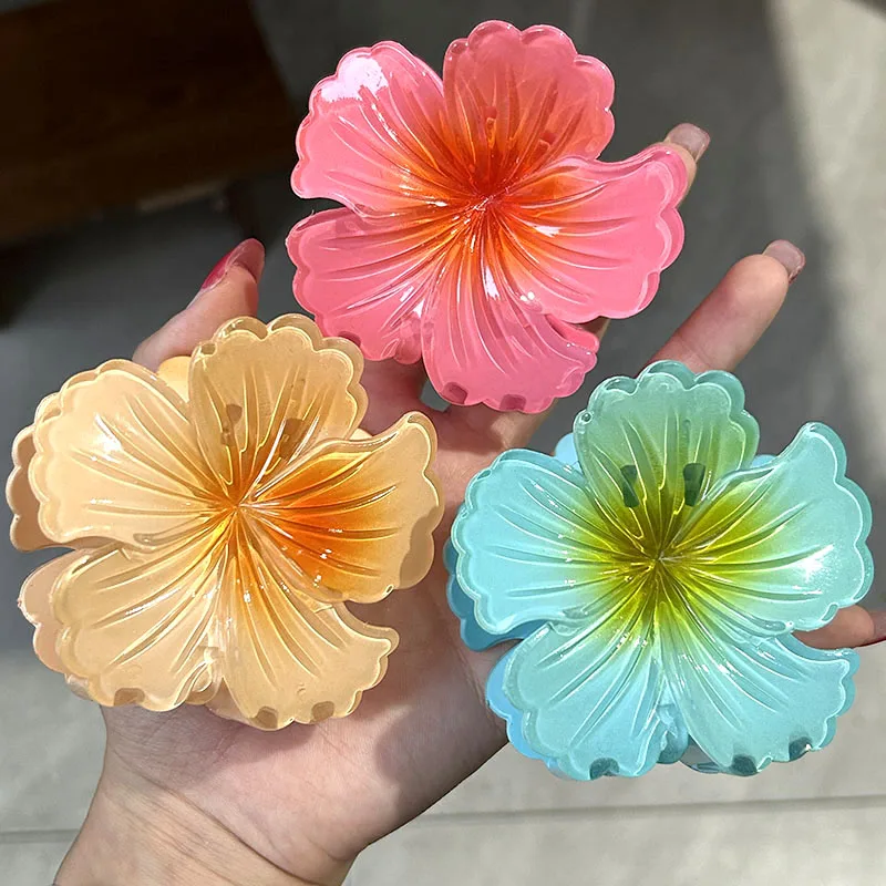Retro Colorful Flower Hair Clip Crab Fashion Hawaii Shark Clip Hair Claw Female Vacation Hair Accessories Beach Clamp Party Gift