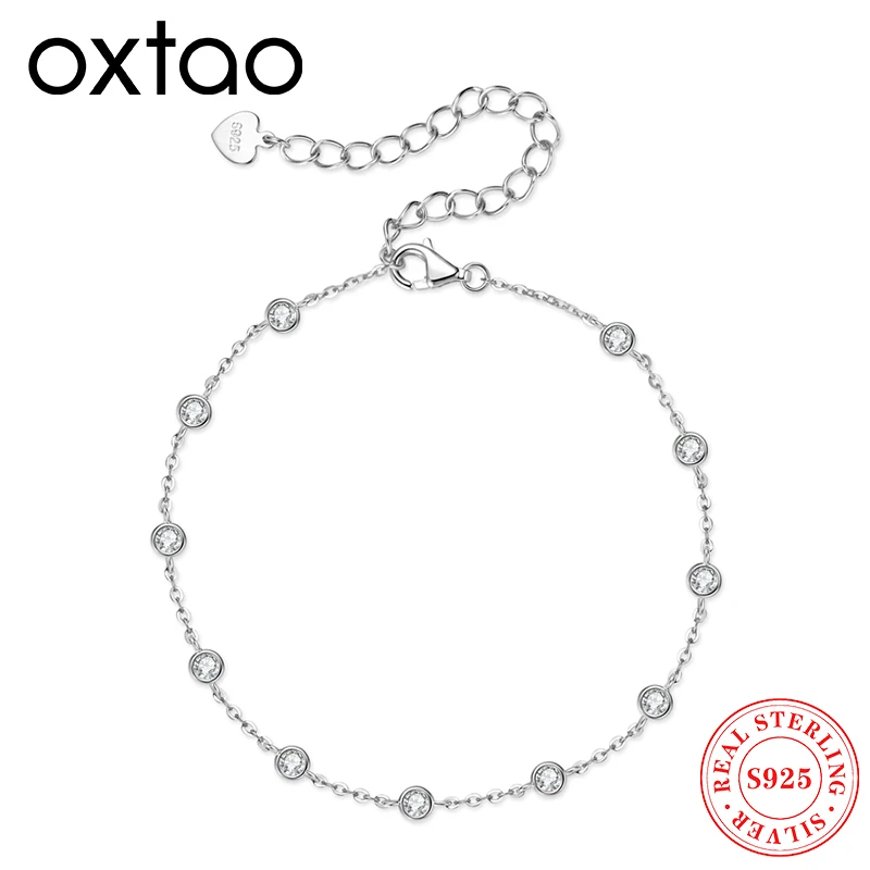 

Роскошный браслет OXTAO с бриллиантами из муассанита, 2 мм, цвет D, VVS1, 100% серебро 925 пробы с покрытием из 18-каратного белого золота, женский ювелирный подарок