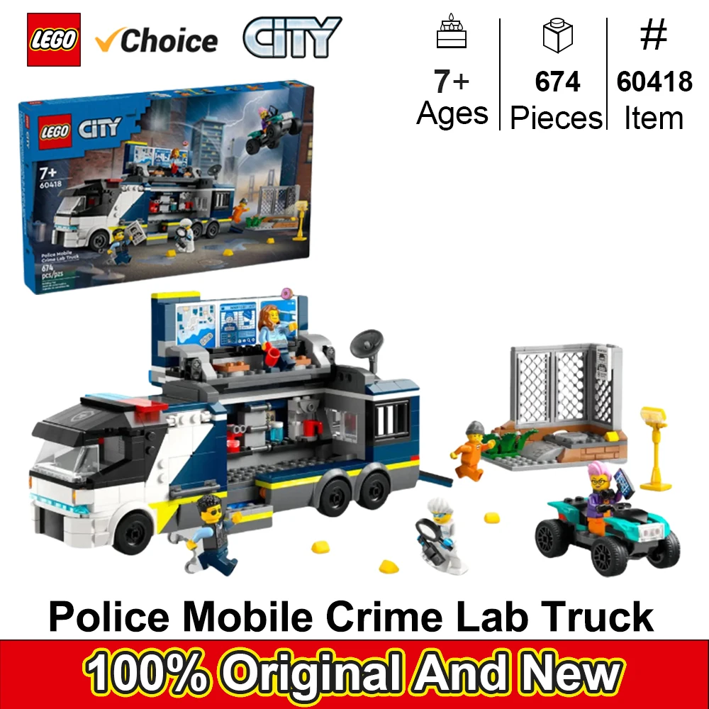 

LEGO 60418 Игрушка-грузовик City Police Mobile Crime Lab, игрушка для ролевых игр, игрушка-полицейский-грузовик для детей 7 лет и старше