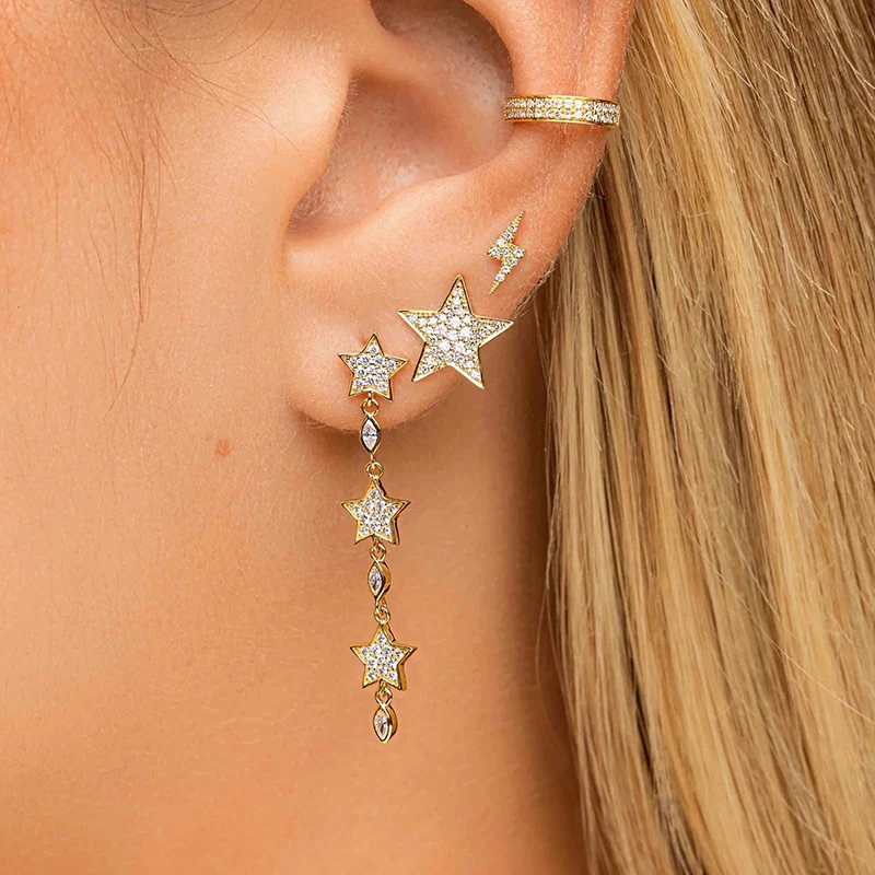 TIANDE Gold Color Cute Long Chain Star Water Drop Dangle Earrings For Women Zircon Piercing Stud Earrings 2023 Fashion Jewelry