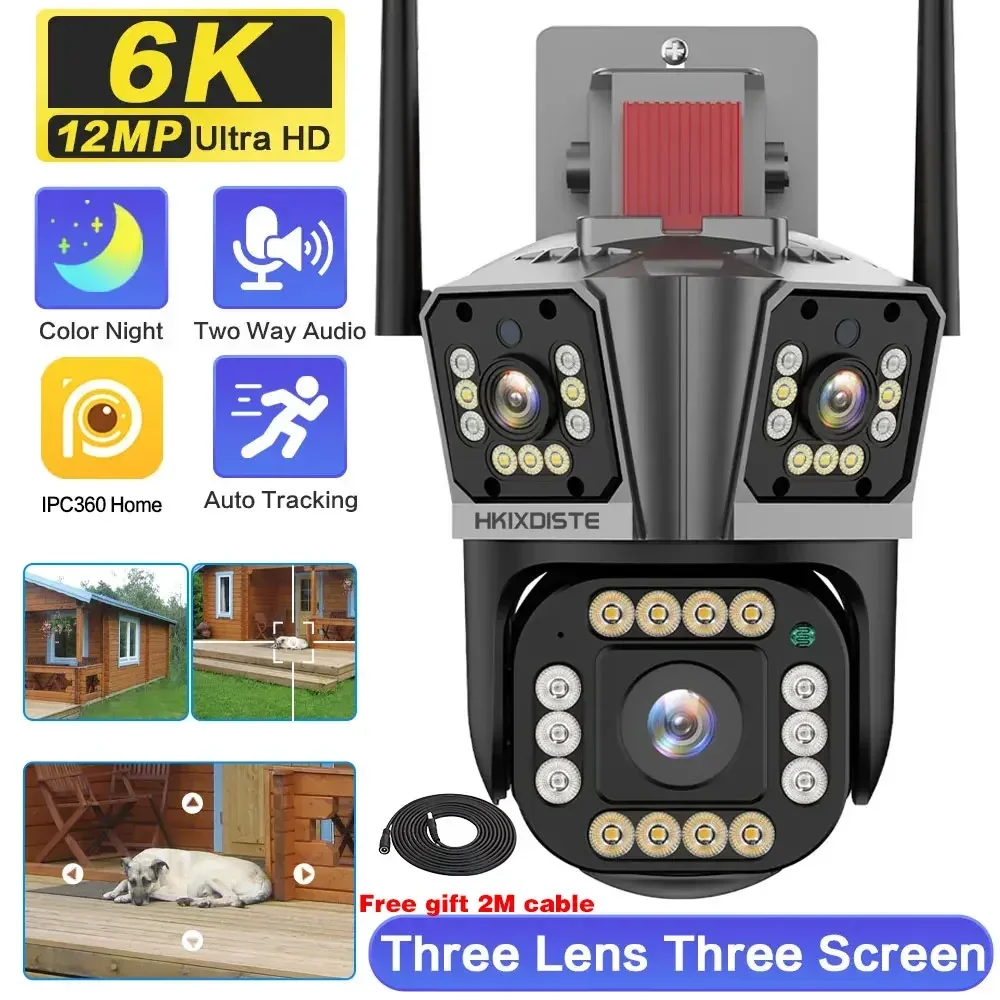 12MP 4K PTZ WiFi IP Camera with Dual Screen Auto Tracking Color Night Vision for Outdoor Wireless CCTV Security Surveillance