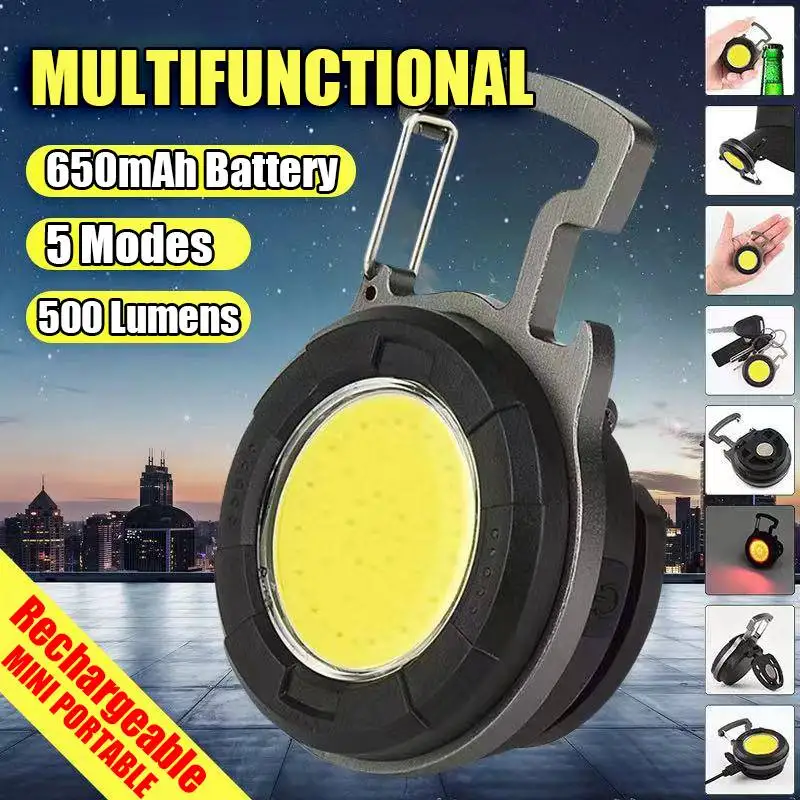 

Portable COB Mini Keychain Light Rechargeable Outdoor Multi Functional Maintenance Work Light Emergency Lighting Flashlight