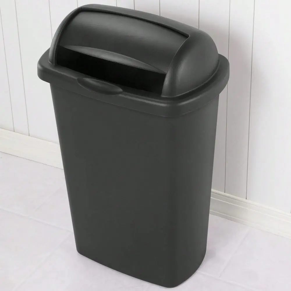 

Gallon Roll Top Wastebasket, Large Trash Can With Easy Open Lift Lid For Kitchen, Black