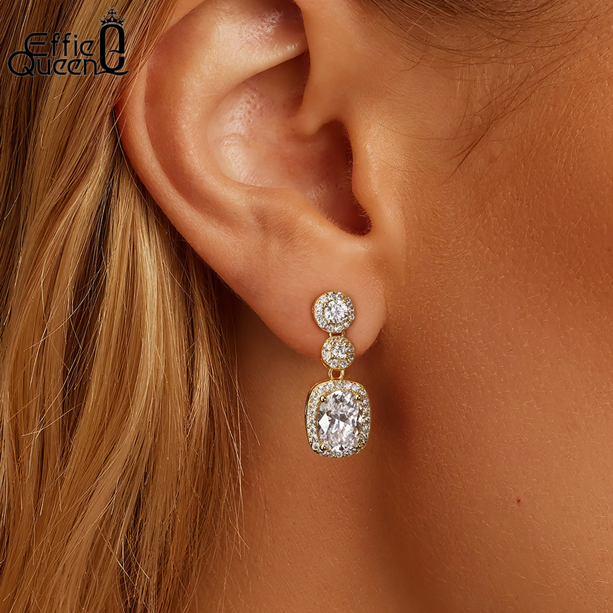

EFFIE QUEEN Модные серьги 2025 года, шикарные висячие серьги из стерлингового серебра 925 пробы с блестящим овальным цирконием, ювелирные изделия LZE59