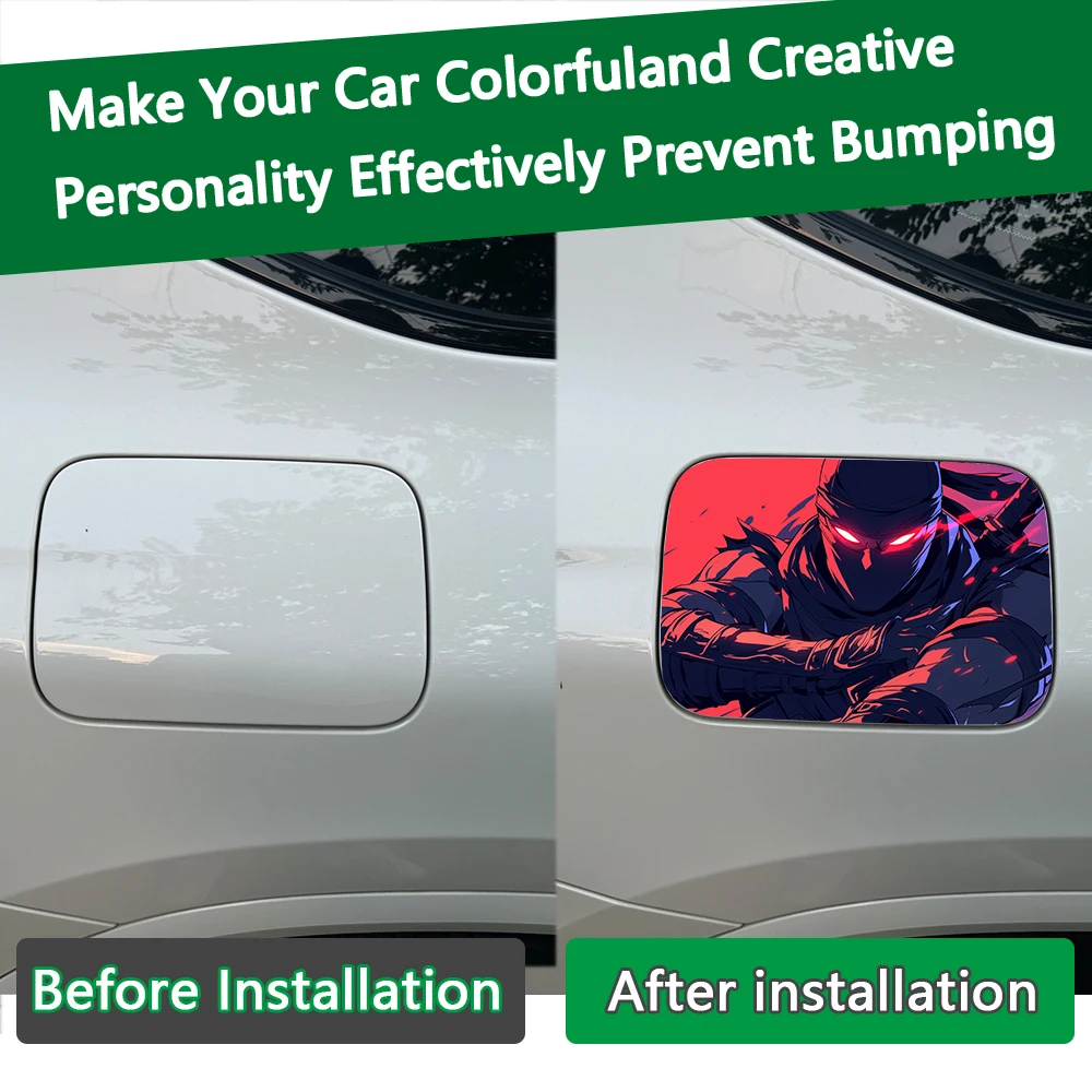 1PC  Red Black Cool Warrior Fuel Cap Sticker UV Resistant PET Oriental Style Universal Vehicle Custom Decor Decal view 4
