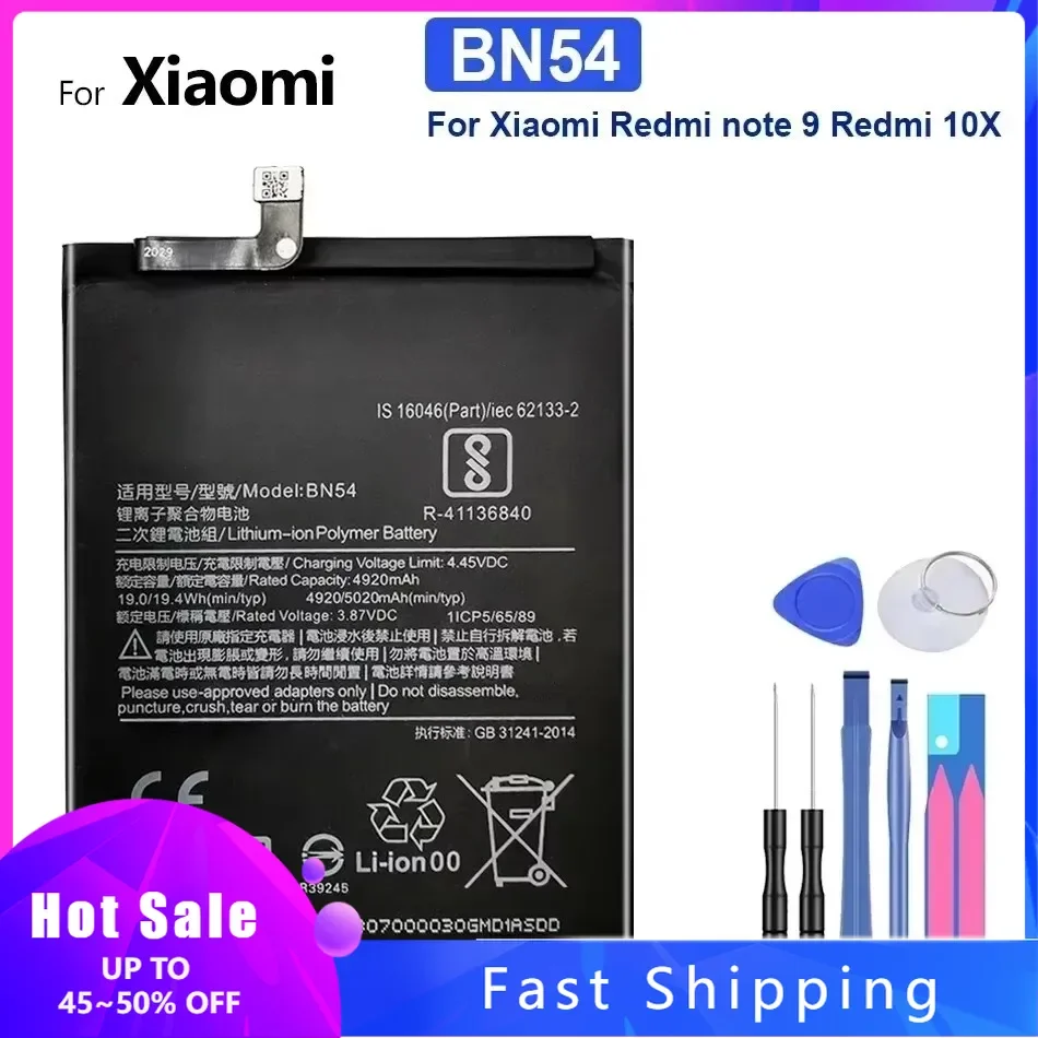 

Сменный аккумулятор мобильного телефона для Xiaomi Redmi note 9 5G note9 5G Redmi 10X 4G Redmi10X 4G BN54 (Note9 5G 10X 4G) 5020 мАч