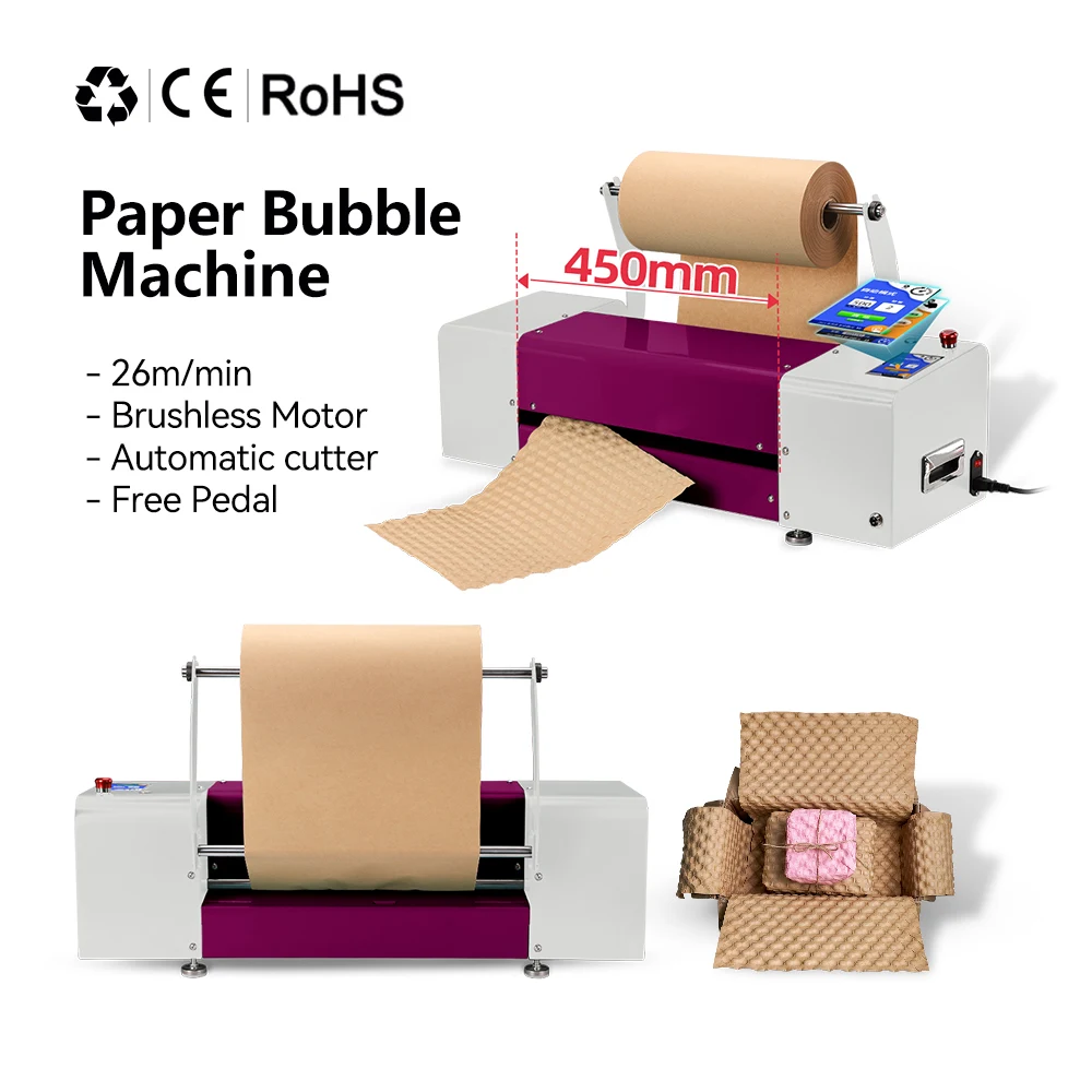 

450mm Automatic Cutting Biodegradable Bubble Paper Cushion Machine With Free Foot Pedal For Protective Packaging