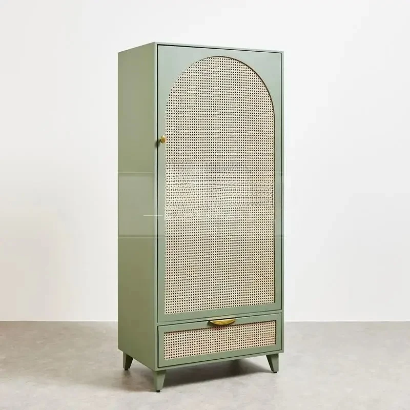 

B French solid wood small wardrobe modern simple rattan home living room entrance decorative locker