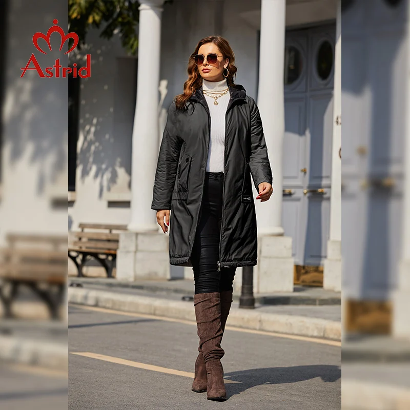 Astrid 2022 Spring Women Parkas Plus Size Padded Coats Hooded Women's Jacket Fashion Contrast Color Outerwear Quilted AM-9713