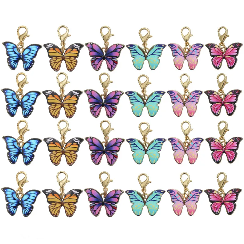 10PCS/PACK Fashion Enamel Butterfly Charms Pendant With Lobster Clasp Charm Jewelry Found DIY Manual Craft Accessories 27*23mm