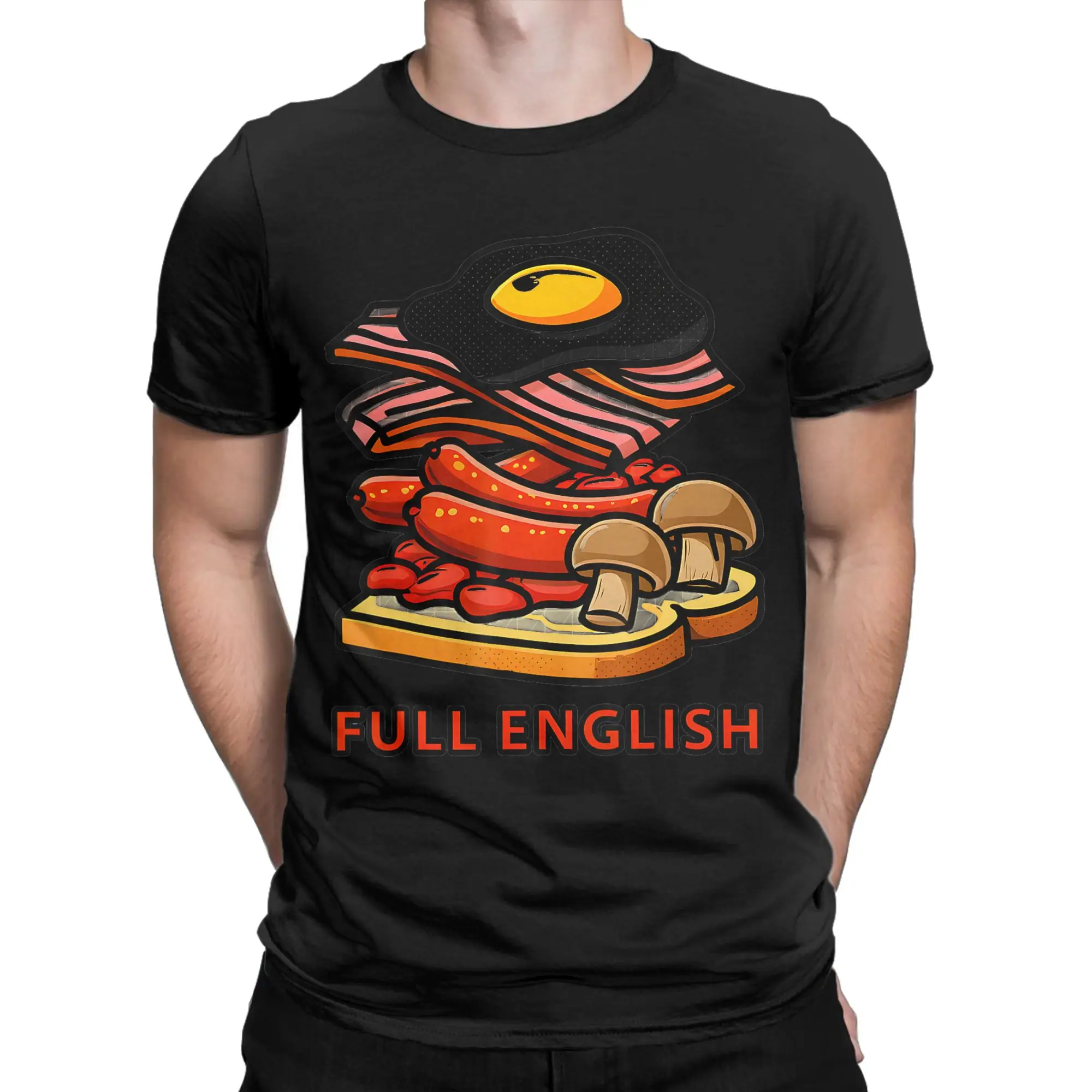 Full English Breakfast Lover Funny British Food T-Shirt for Men  Vintage Cotton Tees Crewneck Short Sleeve T Shirts Plus Size