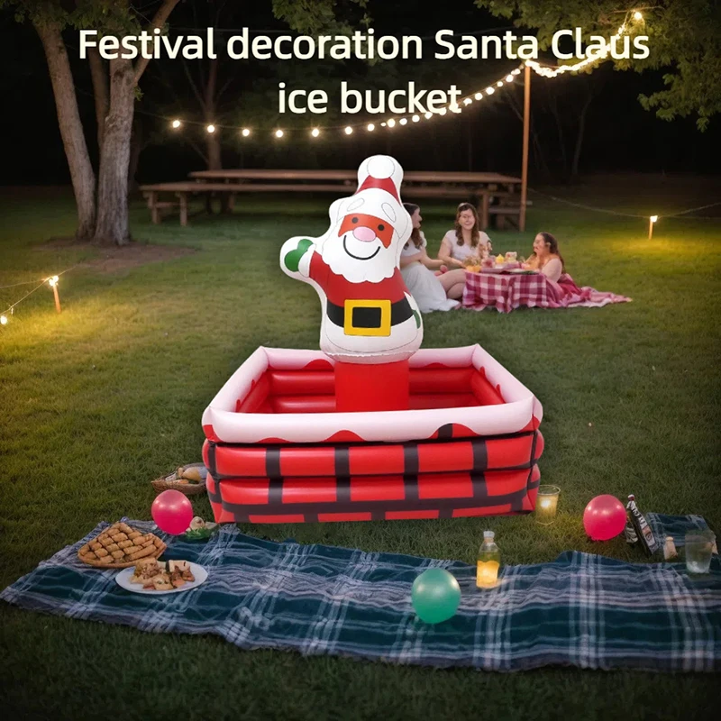 PVC Aufblasbarer Eiskübel Weihnachtsdekoration Weihnachtsmann Lebensmittel- und Getränkekühler für Festivals, Hauspartys, Outdoor-Pool, Strand, Eisbehälter – Detail 1