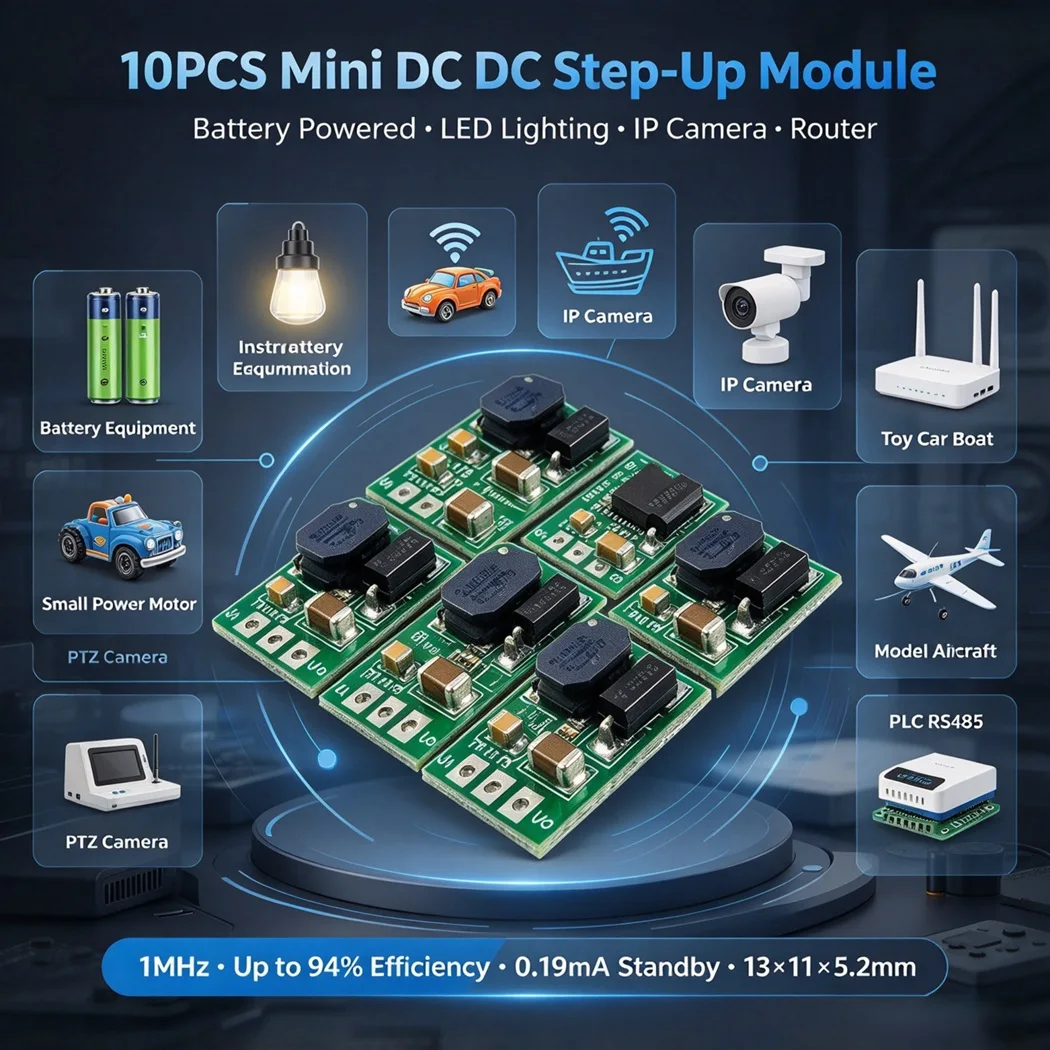 10PCS DC-DC Boost Converter Module 1MHz High Efficiency Step Up Power Supply 3.7V 5V 12V Output for Lithium Battery Equipment