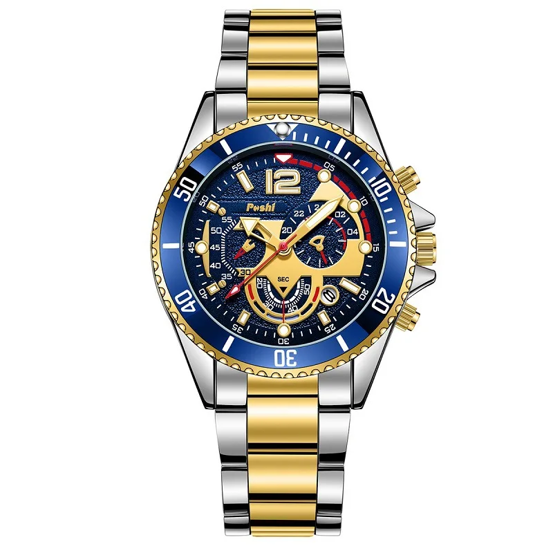 رجال الأعمال الفاخرة ساعة كوارتز سبائك الذهب سوار فولاذي التقويم سوار ساعة معصم رجالية هدية Relogio Masculino