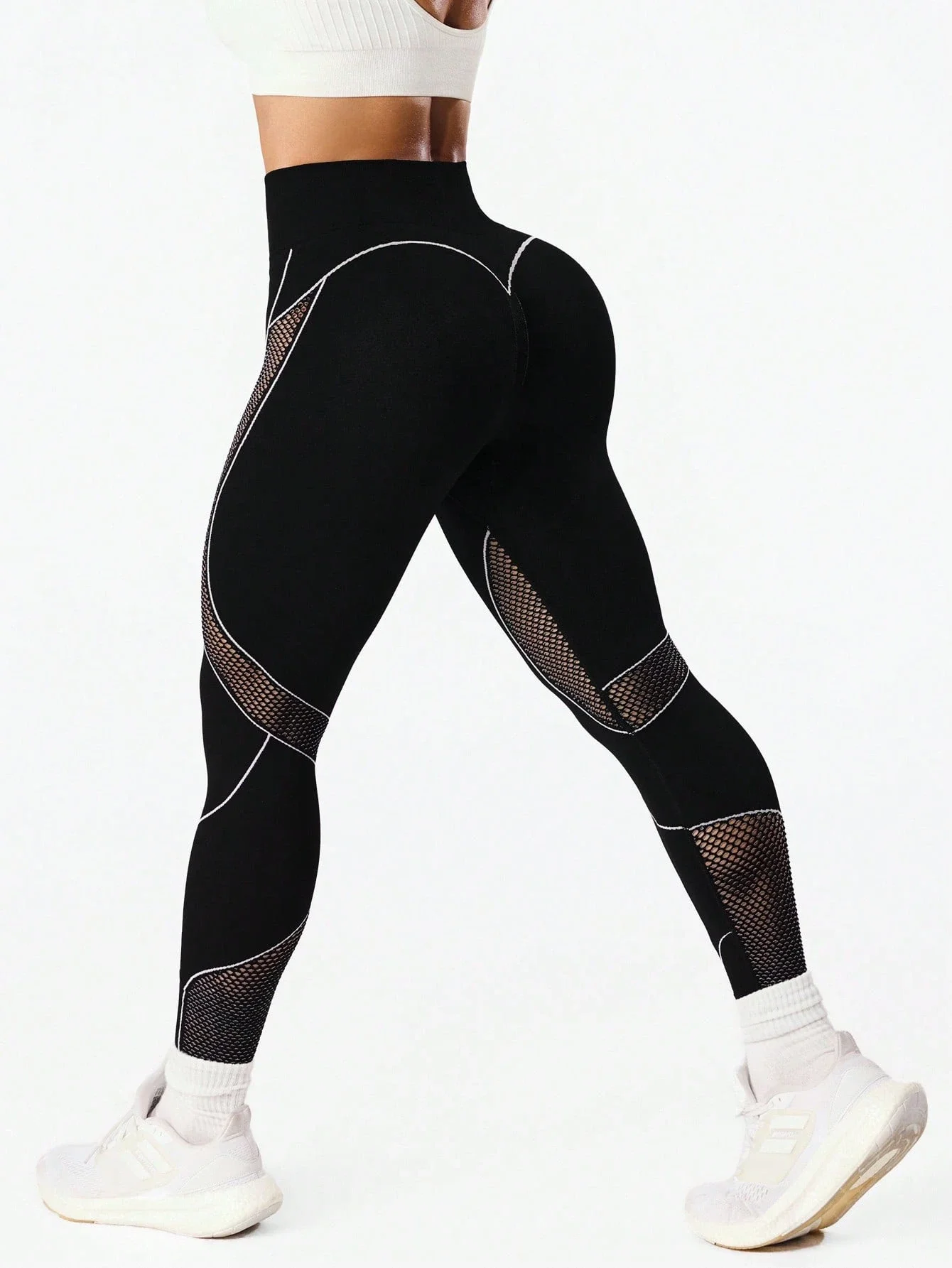 

Бесшовные сетчатые леггинсы для тренировок с высокой талией, эффектом коррекции живота и подтяжки ягодиц для женщин