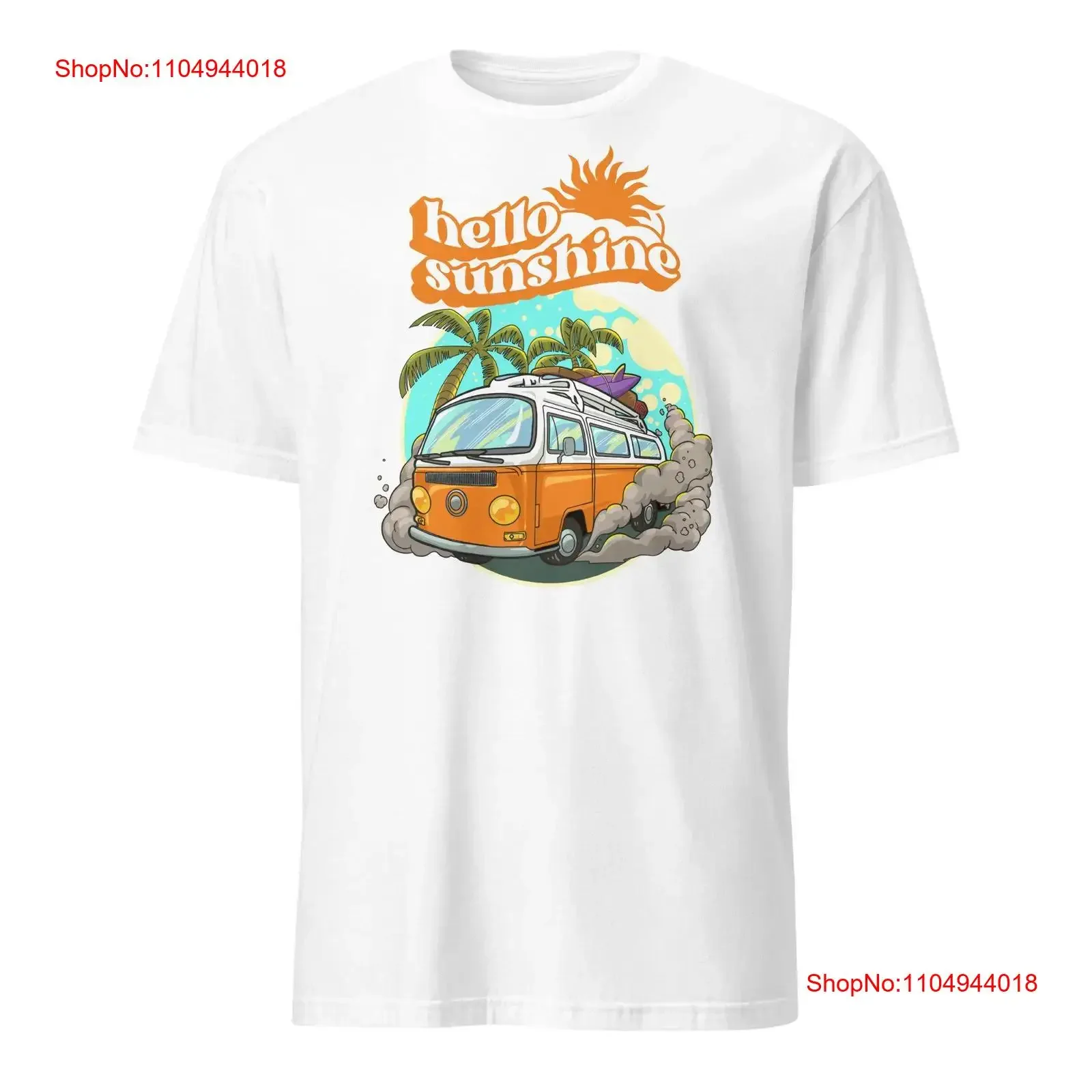 تي شيرت Hello Sunshine Beach Van في مواقع متعددة في جميع أنحاء العالم عتيق مغسول قليلاً وناعم ومريح ملابس الشارع