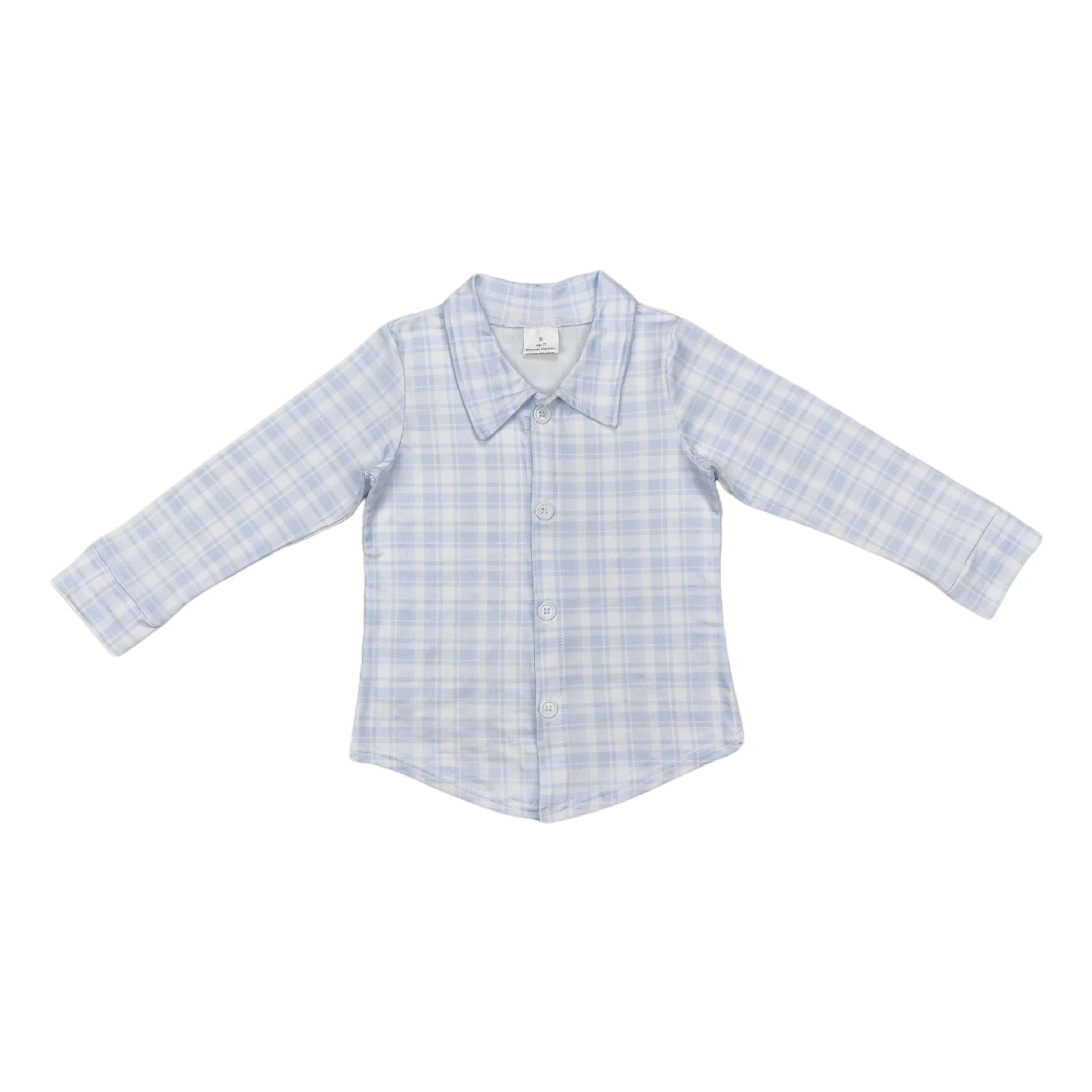 

Wholesale Boutique Toddler Spring Clothing Baby Boy Long Sleeves Blue Plaid Buttons T-shirts Tee Children Kids Checked Shirt