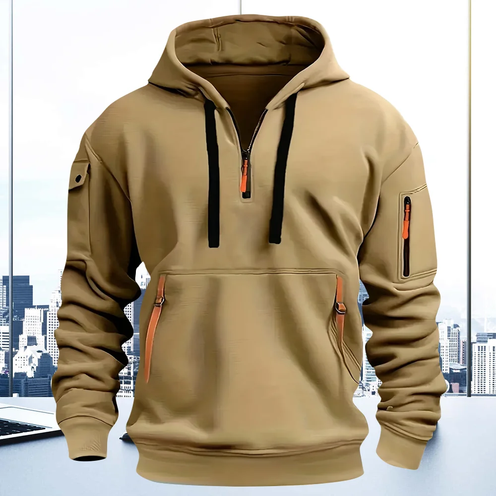 

2024 New Men's Sweatshirt Hoodies Autumn and Winter Men's Casual Sports Multi-zipper Arm Pocket Sweatshirt Pullover Hoodies