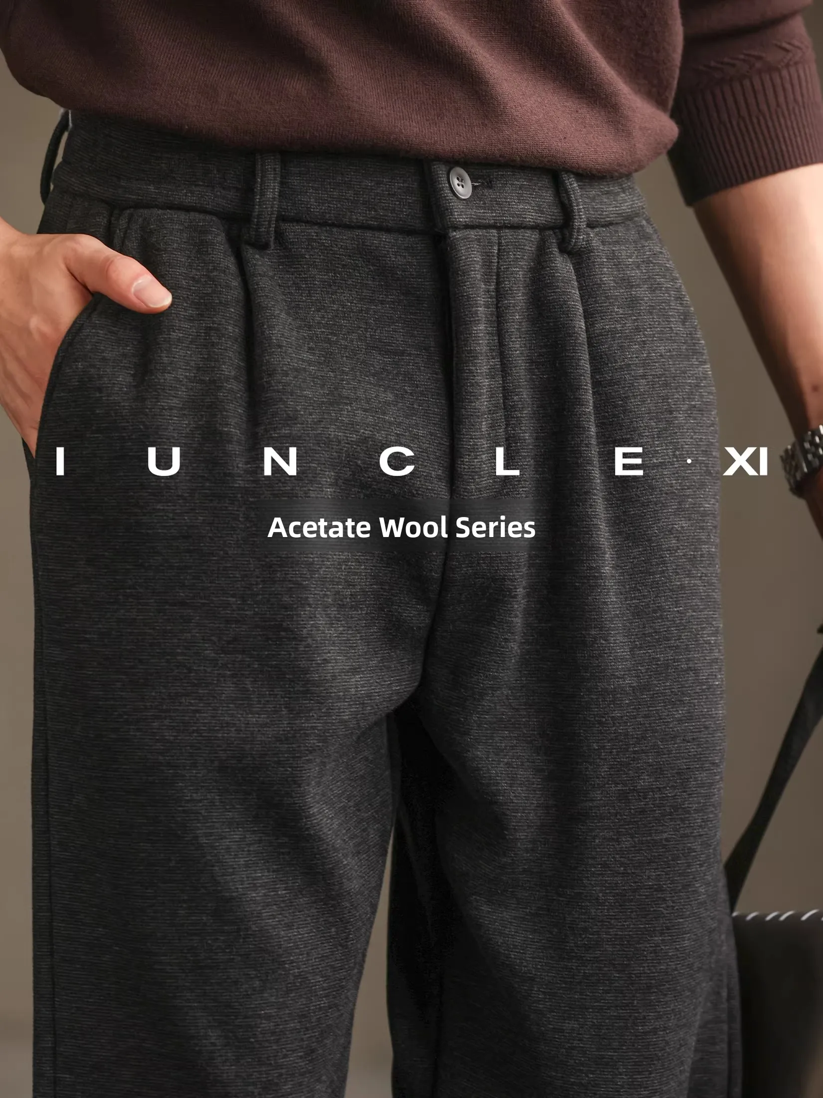 

Thiened Woolen Winter Casual Pants Men's American Retro Commute Drape Straight Leg West Pants Long Pants Fce Lined Loose...